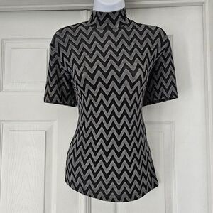 Vintage 90s retro grey Chevron stretch blouse